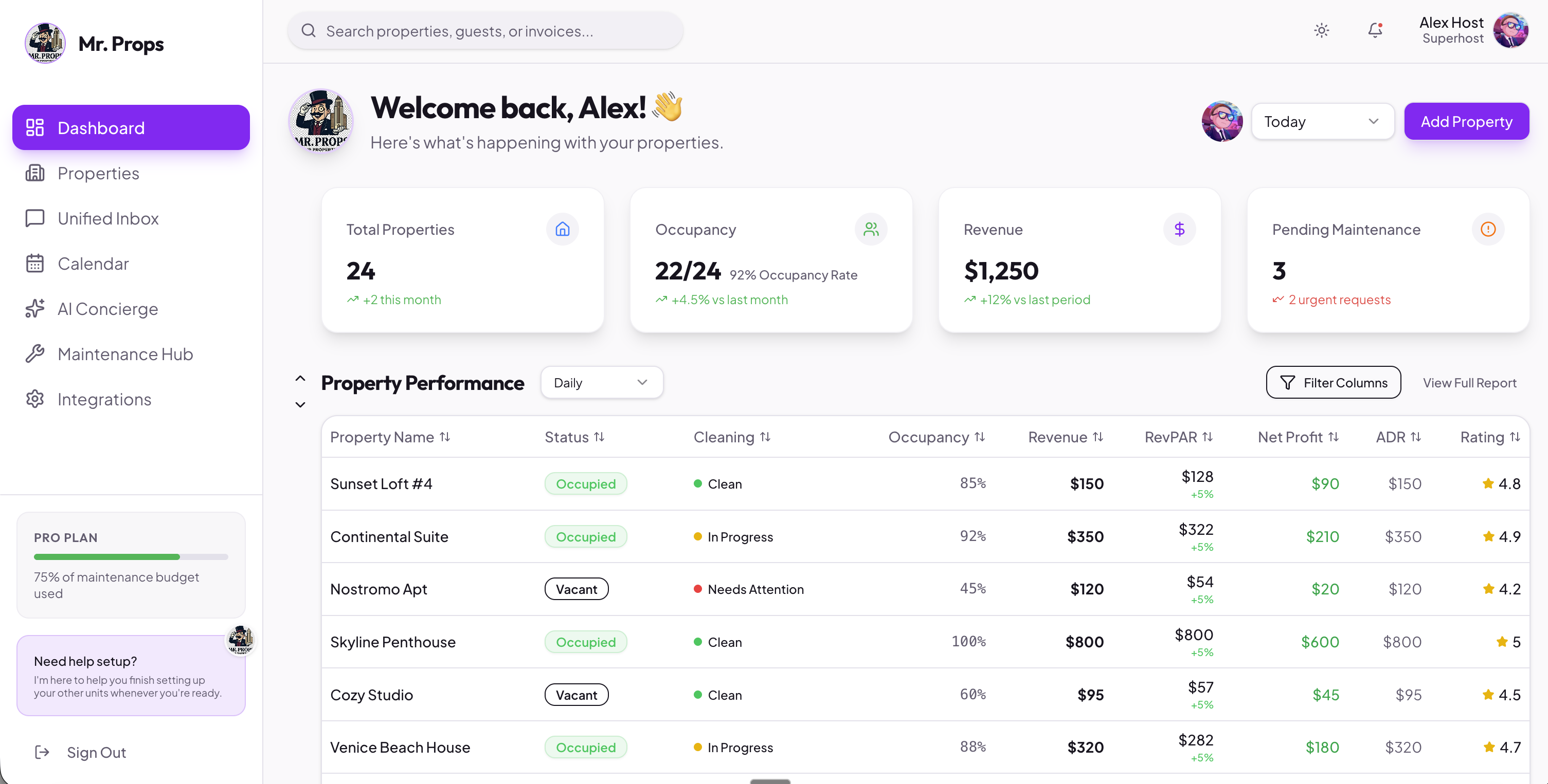 Mr. Props Dashboard Interface